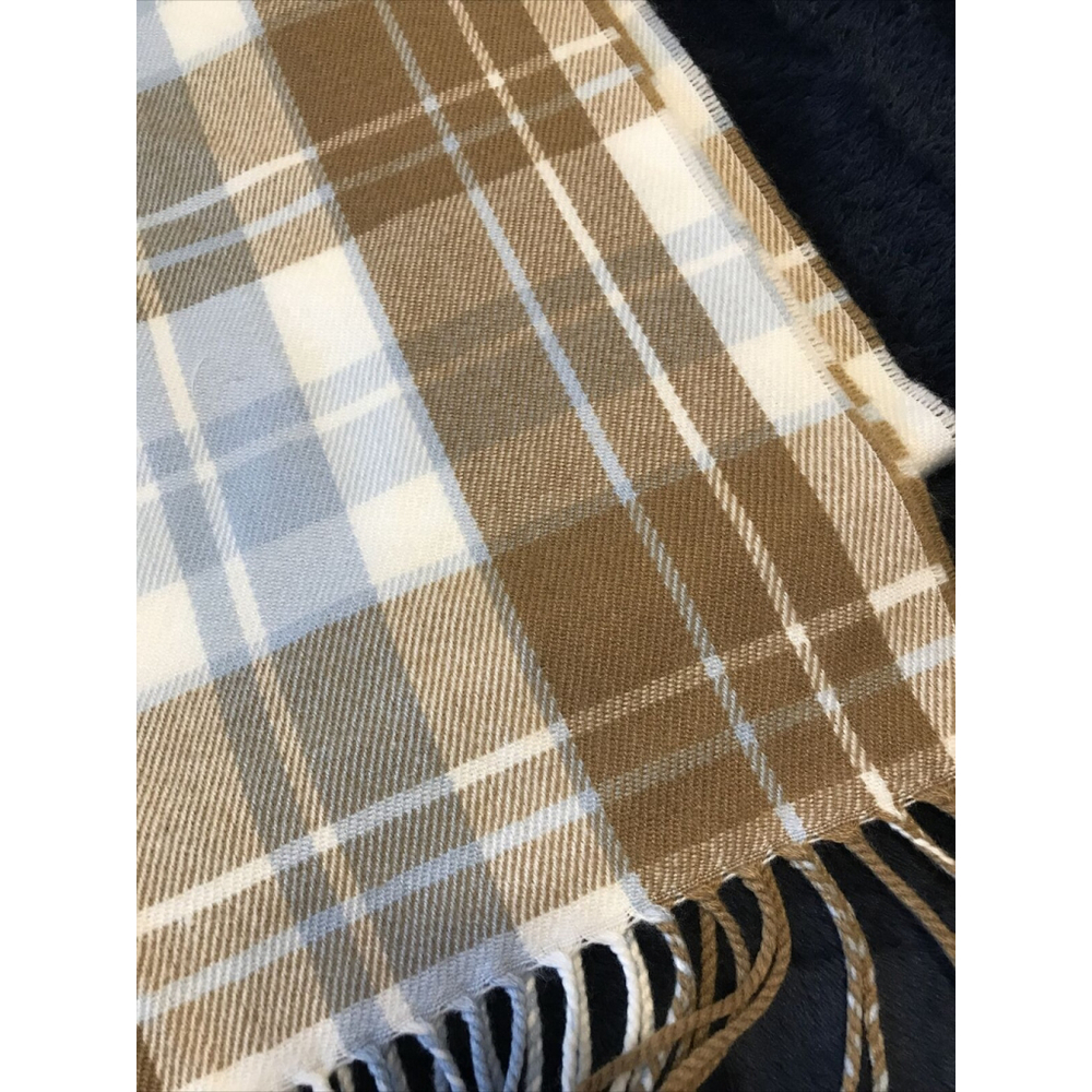 J Crew OS Womens Gray Cream Plaid Scarf Blanket Wrap Fringe 84x24.5" - Picture 3 of 4